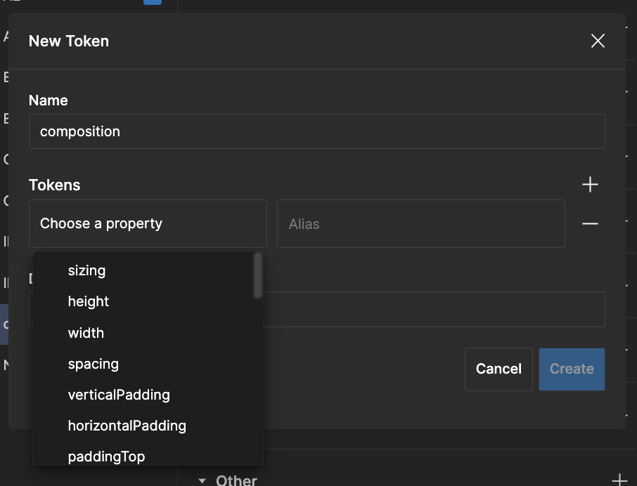 Selecting property in composition token