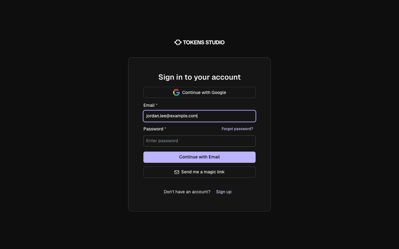 Studio sign-in page with an email entered and the Send me a magic link button
