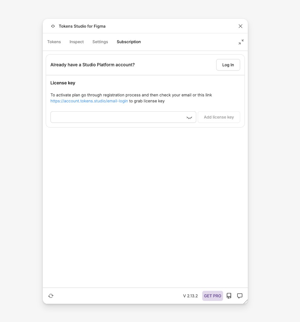 Plugin Subscription tab, with Log In for a Studio Platform account