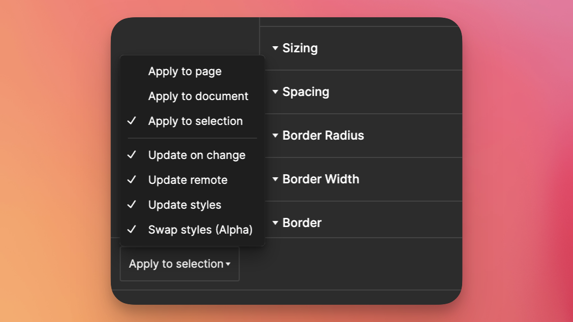 Apply selector showing Swap Styles as an option